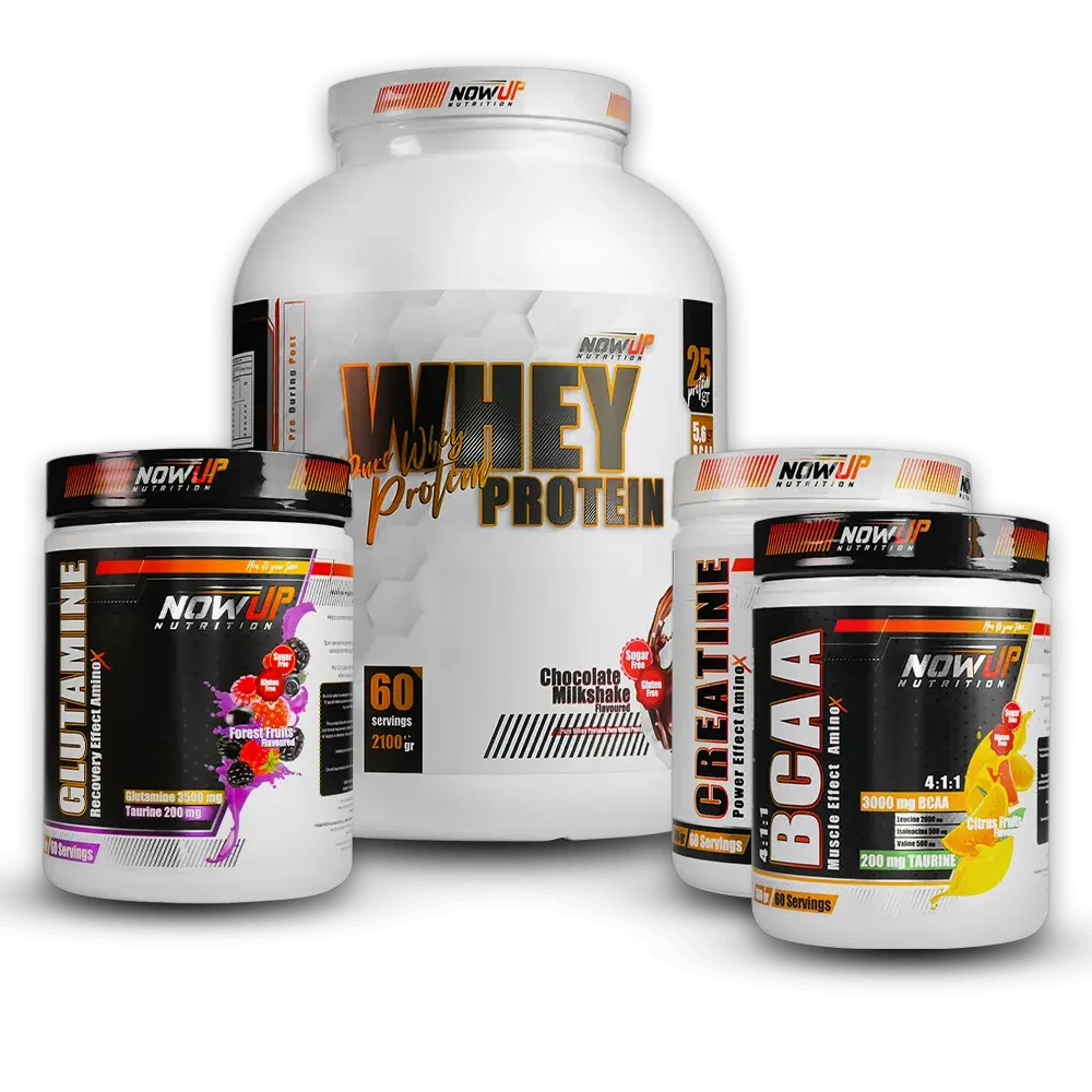 Nowup Nutrition Büyüme & Güç Kazanımı Paketi | Glutamin 300 gr, BCAA 360 gr, Whey Protein 2100 gr ve Kreatin 360 gr